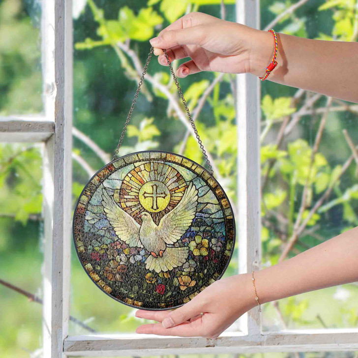 Holy Spirit Dove Stained Glass Suncatcher Christian Cross Window Hanging Religious Easter Decor Gift