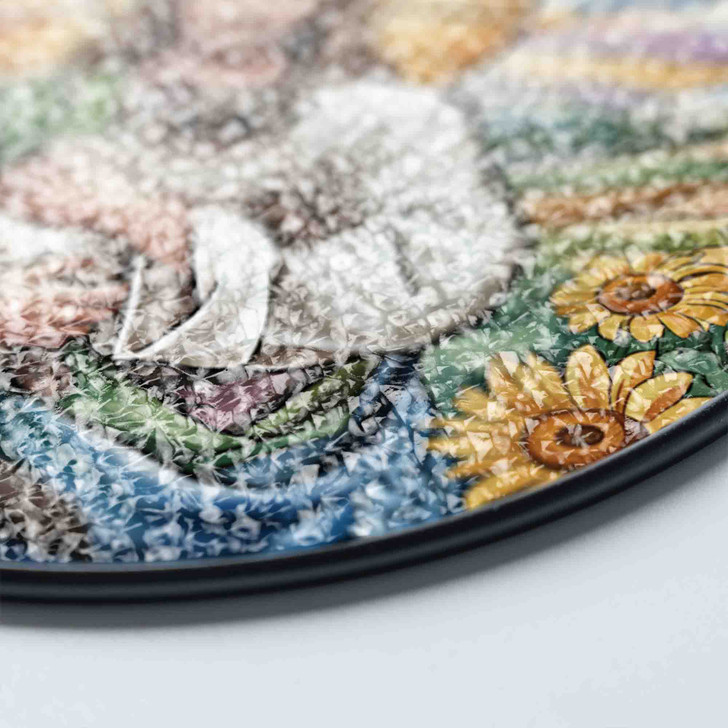 Jesus Holding Cat Stained Glass Suncatcher with Sunflower and Mountain Scene