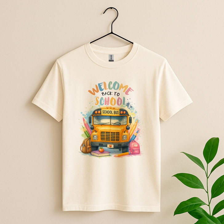 Welcome Back To School Youth and Adult Unisex T-shirt, Colorful School Bus T-Shirt, Teacher Student Pupil Shirt