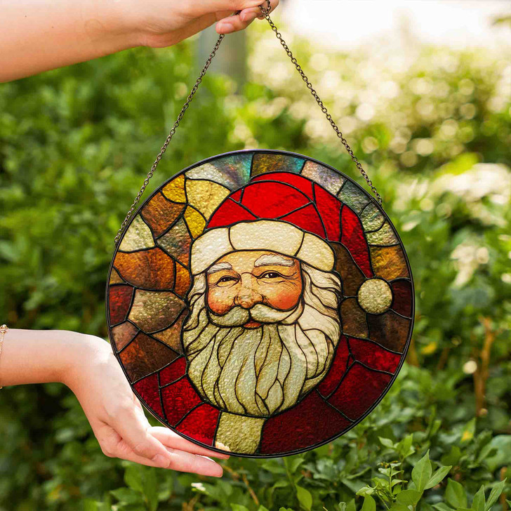 Santa Claus Stained Glass Suncatcher Christmas Window Hanging Holiday Decor Gift