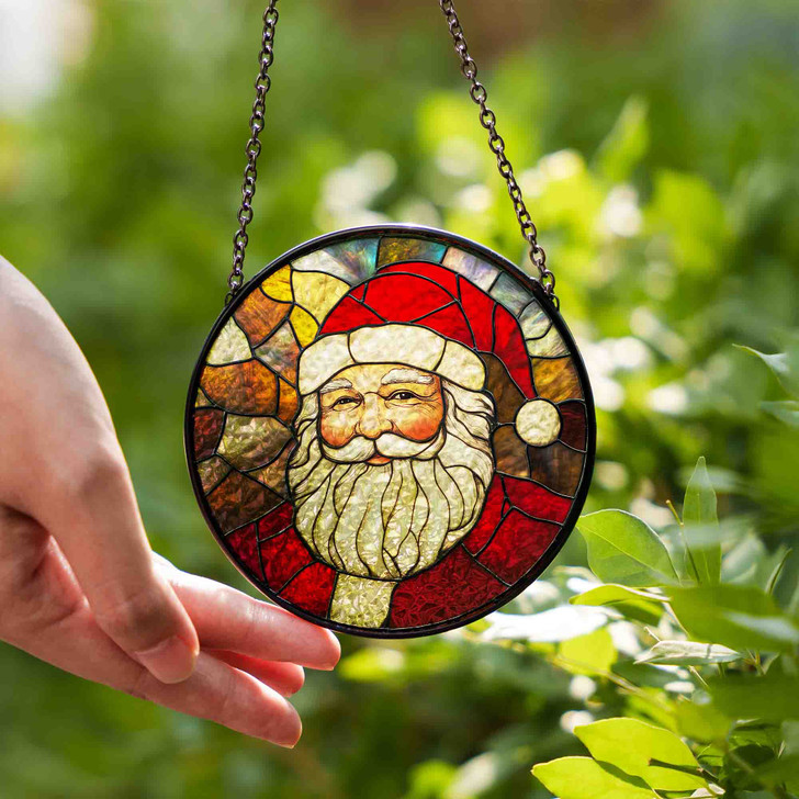 Santa Claus Stained Glass Suncatcher Christmas Window Hanging Holiday Decor Gift