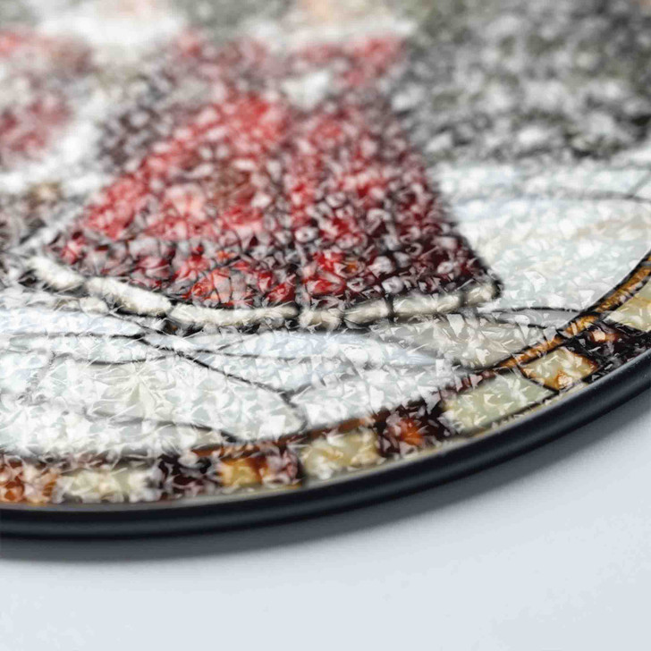 Santa and Mrs Claus Stained Glass Suncatcher Christmas Window Hanging Holiday Decor with Reindeer