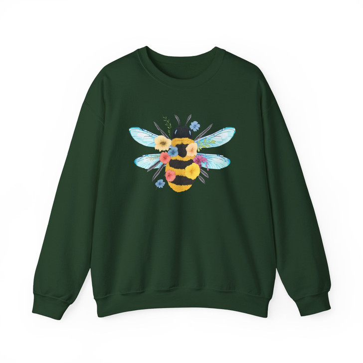Cute Floral Bee Sweatshirt, Nature Bee Tee, Honeybee Botanical Top, Summer Bee Lover Sweatshirt, Beekeeper Gift Sweatshirt, Aesthetic Bee Tee