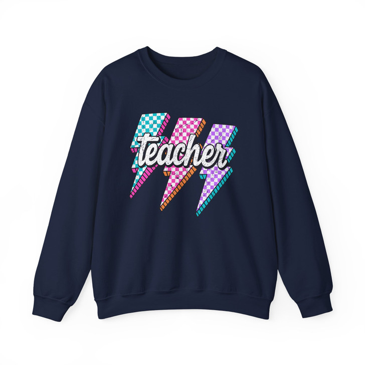 Retro Neon Teacher Sweatshirt, Checkered Back To School Outfit For Adults And Kids Sweatshirt