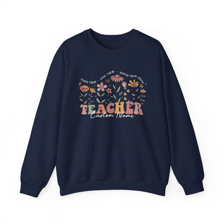 Custom Wildflower Teacher Sweatshirt, Groovy Personalized Grade Name Gift For Adults And Kids  Sweatshirt
