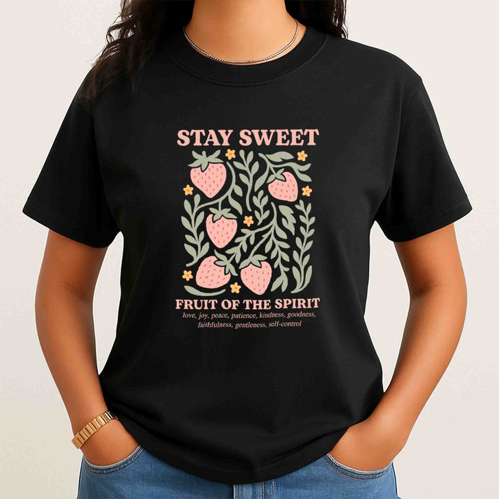 Boho Christian Strawberry, Fruits of the Spirit Shirt Design, Cottagecore Bible Verse, Floral, Unisex T-Shirt