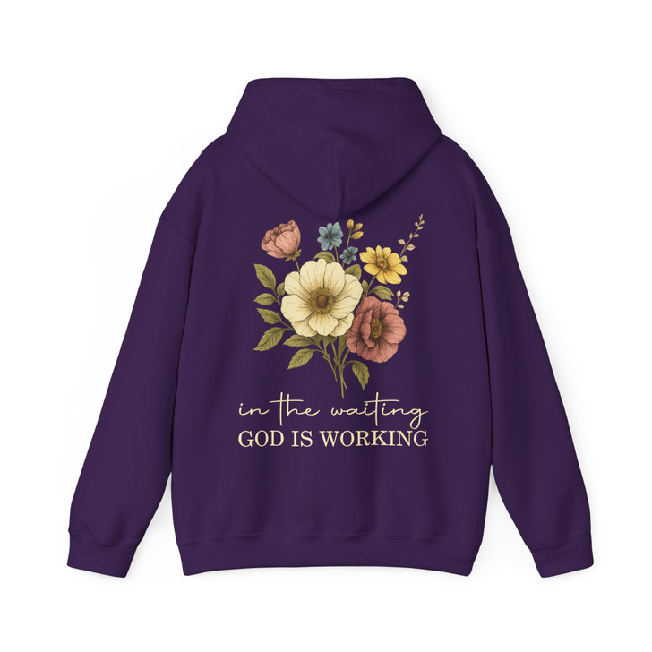 In the Waiting God Is Working, Christian Vintage Floral Faith Bible Verse, Wildflower Religious Design,Hoodie