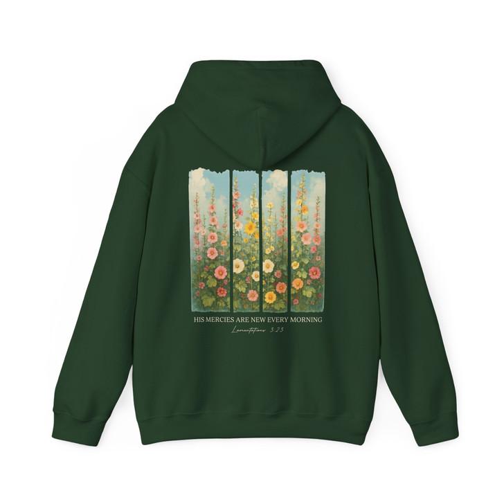 His Mercies Are New Retro Floral Christian Hoodie Design Bible Verse Faith Gift for Her, Hoodie