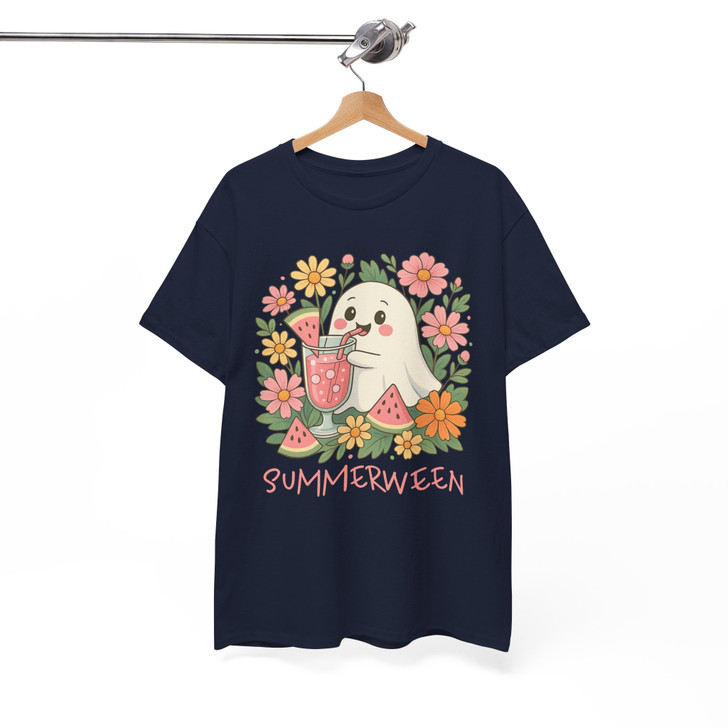 Summerween Ghost Floral Art, Cute Kawaii Watermelon Ghost, Halloween Printable, Adults And Kids T-Shirt