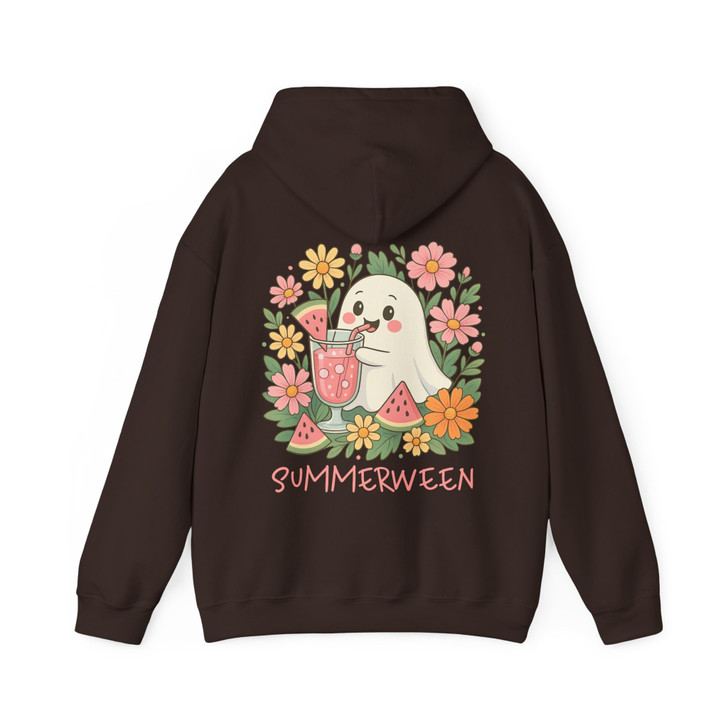 Summerween Ghost Floral Art, Cute Kawaii Watermelon Ghost, Halloween Printable, Adults And Kids Hoodie