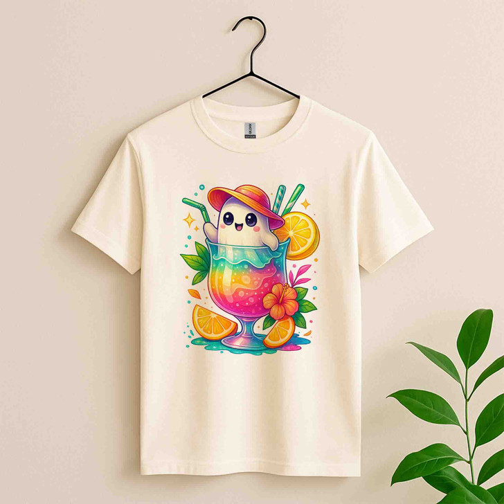 Ghost Tropical Drink Cute Funny Summer Halloween Vibes Adults And Kids T-Shirt