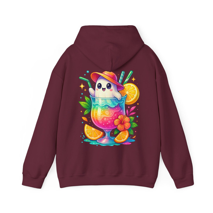 Ghost Tropical Drink Cute Funny Summer Halloween Vibes Adults And Kids Hoodie Sublimation