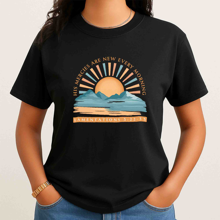 His Mercies Are New Every Morning, Christian Bible Verse Retro Faith, Religious Gift for Women Men, Unisex T-Shirt