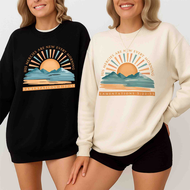 His Mercies Are New Every Morning, Christian Bible Verse Retro Faith, Religious Gift for Women Men, Sweatshirt