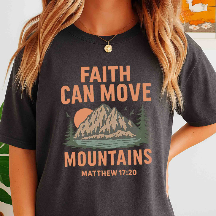 Faith Can Move Mountains, Christian Boho Oversized Retro Jesus, Religious Faith Gift, Unisex T-Shirt