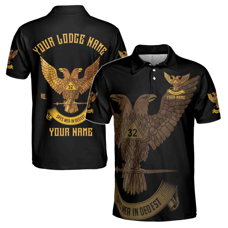 Custom Rite of Scottish 32 Degree Eagle Wings Up Masonic Men's Polo Shirt S-5XL