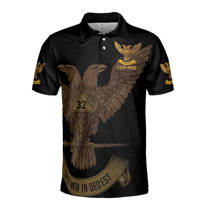 Custom Rite of Scottish 32 Degree Eagle Wings Up Masonic Men's Polo Shirt S-5XL
