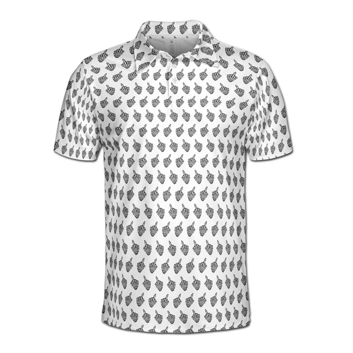 Funny Skeleton Finger Hand Gesture Doodle Men's Polo Shirt S-5XL