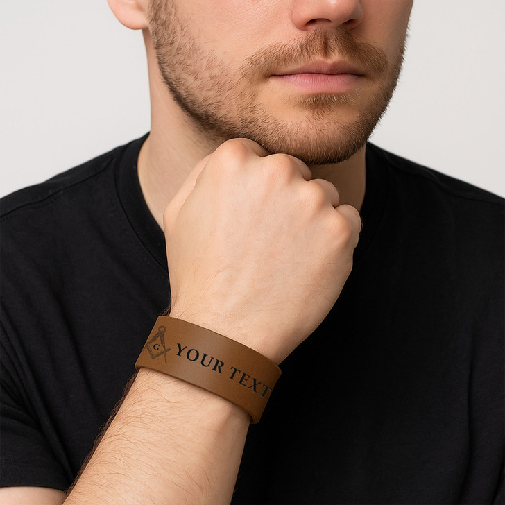 Custom Masonic Curve Pattern Symbol Freemason Lodge Gift Engraved Leatherette Cuff Wristband