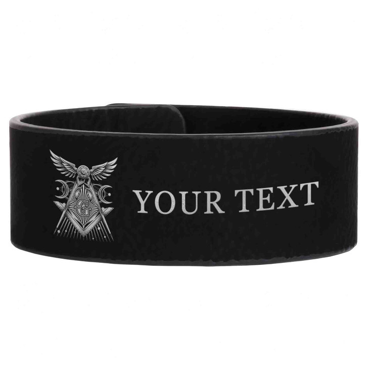 Custom Planetary Wings Symbol Freemason Lodge Gift Engraved Leatherette Cuff Wristband