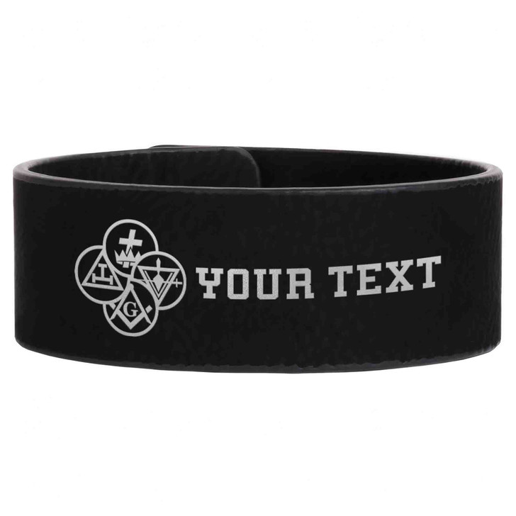 Custom York Rite Symbol Masonic Gift Engraved Leatherette Cuff Wristband