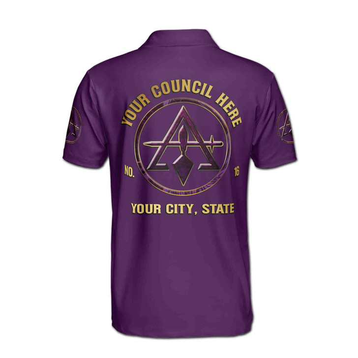 Custom Name Court York Rite Marble Purple Logo Men's Polo Shirt S-5XL