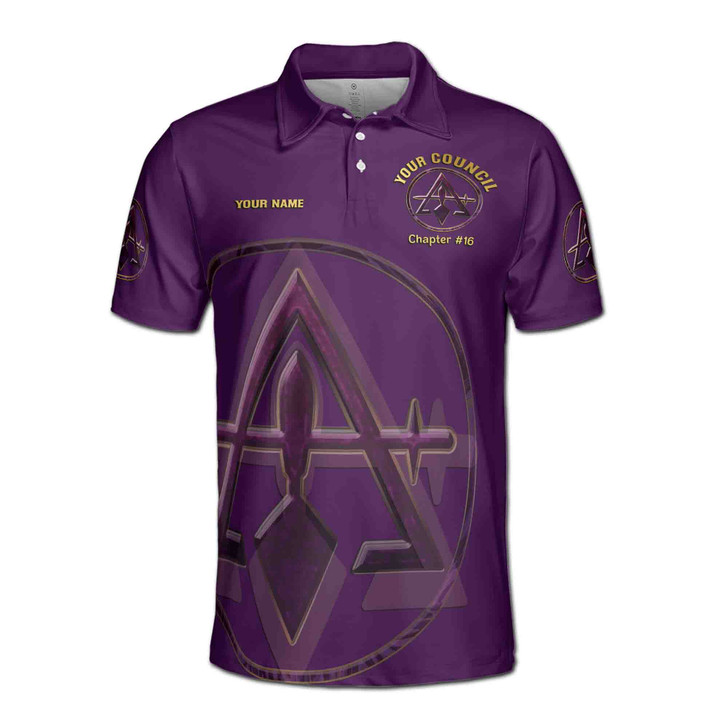 Custom Name Court York Rite Marble Purple Logo Men's Polo Shirt S-5XL