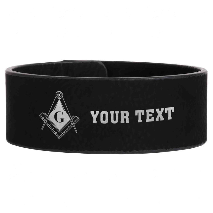 Custom Mason Symbol Masonic Measure Edges Freemason Lodge Gift Engraved Leatherette Cuff Wristband