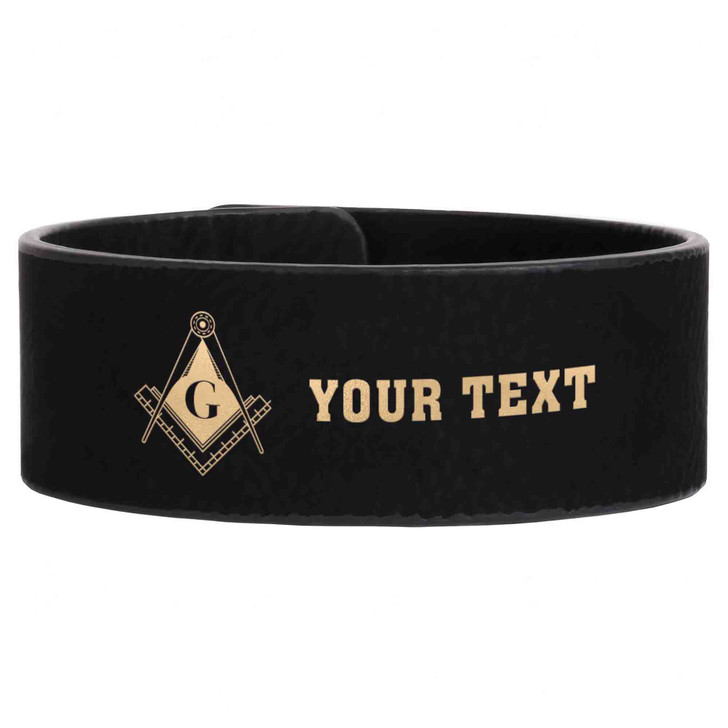 Custom Mason Symbol Masonic Measure Edges Freemason Lodge Gift Engraved Leatherette Cuff Wristband