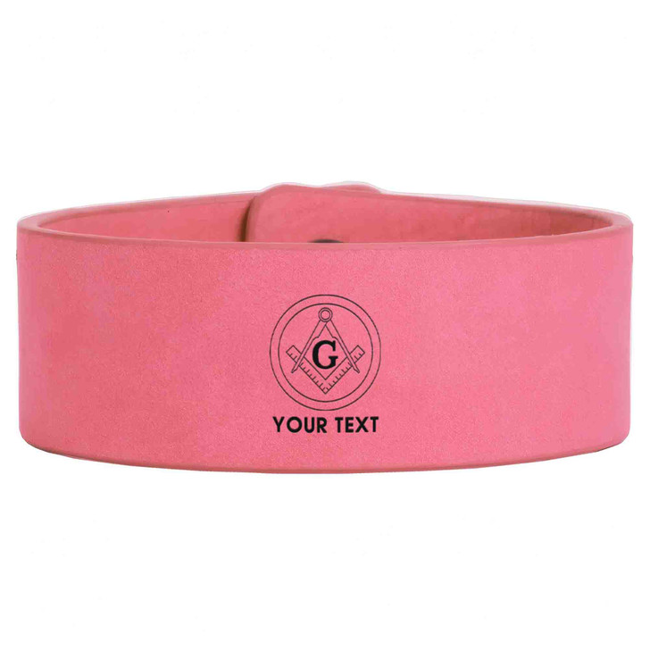 Custom Mason Symbol Masonic Simple Circle Engraved Leatherette Cuff Wristband
