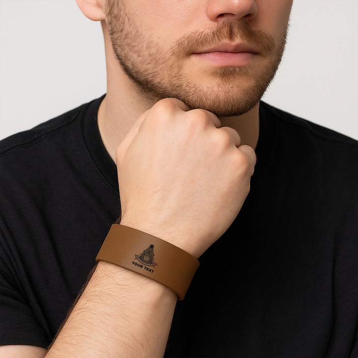 Custom Mason Symbol Masonic Simple Circle Engraved Leatherette Cuff Wristband