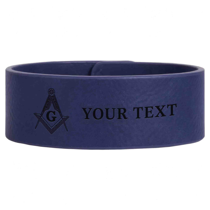 Custom Mason Symbol Masonic Etched Pattern Engraved Leatherette Cuff Wristband