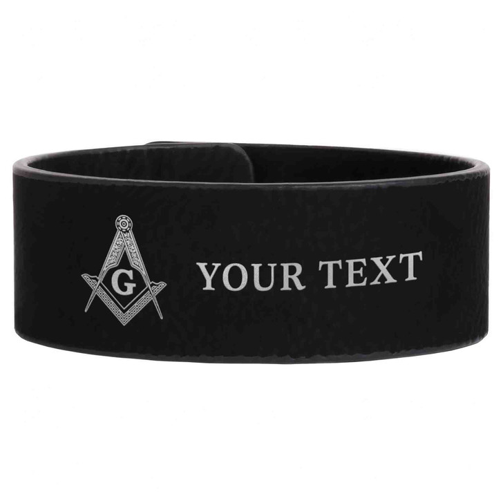 Custom Mason Symbol Masonic Etched Pattern Engraved Leatherette Cuff Wristband