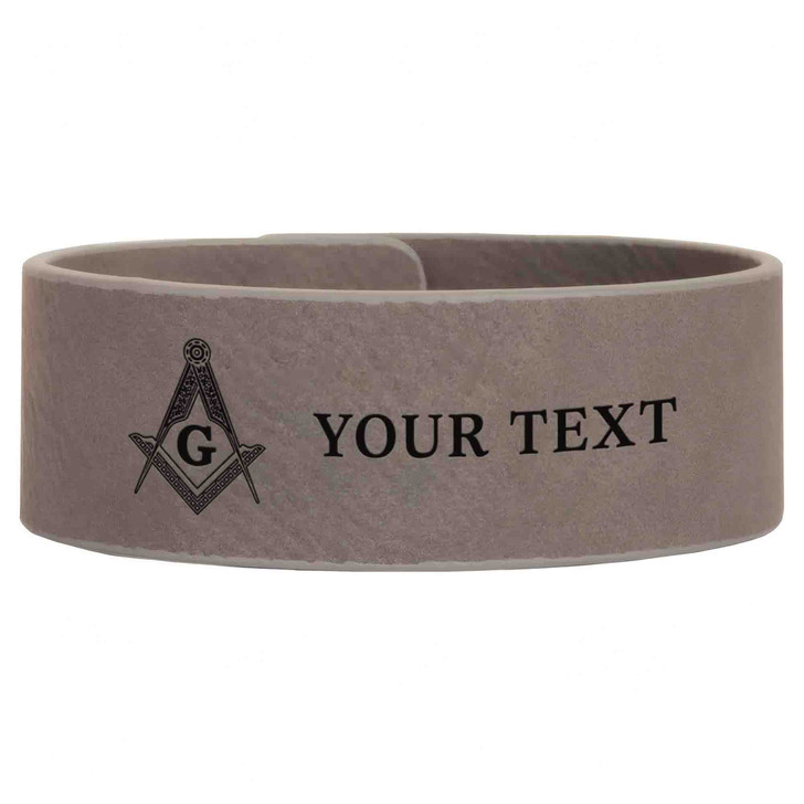 Custom Mason Symbol Masonic Etched Pattern Engraved Leatherette Cuff Wristband