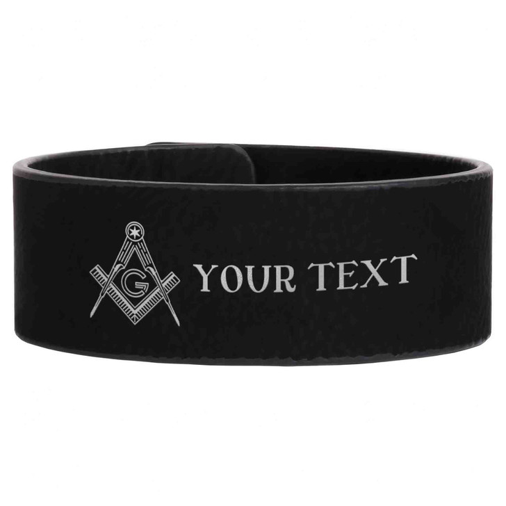 Custom Mason Symbol Masonic Hexagram Star Freemason Lodge Gift Engraved Leatherette Cuff Wristband