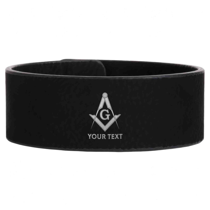 Custom Mason Symbol Masonic Outlined Pattern Freemason Lodge Gift Engraved Leatherette Cuff Wristband