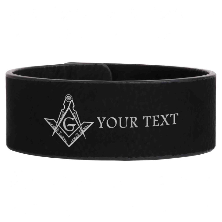 Custom Mason Symbol Masonic Chiseled Pattern Freemason Lodge Gift Engraved Leatherette Cuff Wristband