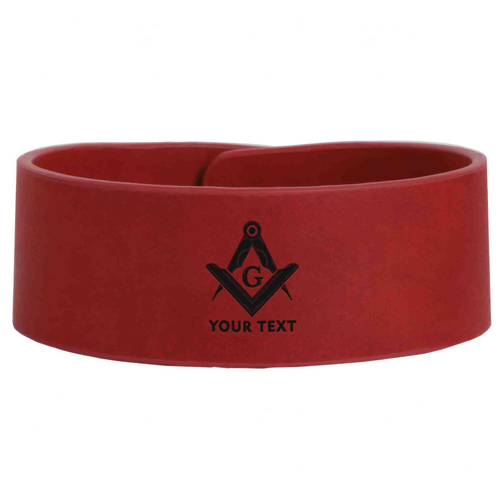 Custom Mason Symbol Masonic Thick Round Freemason Lodge Gift Engraved Leatherette Cuff Wristband