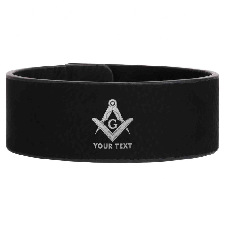 Custom Mason Symbol Masonic Thick Round Freemason Lodge Gift Engraved Leatherette Cuff Wristband