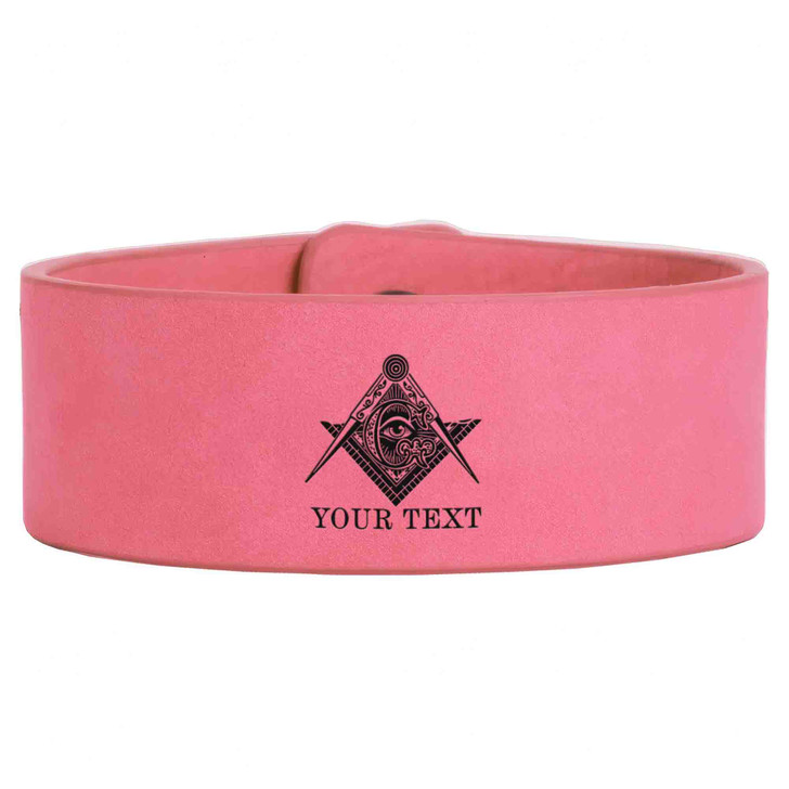 Custom Mason Symbol Masonic All Seeing Eye Freemason Lodge Gift Engraved Leatherette Cuff Wristband