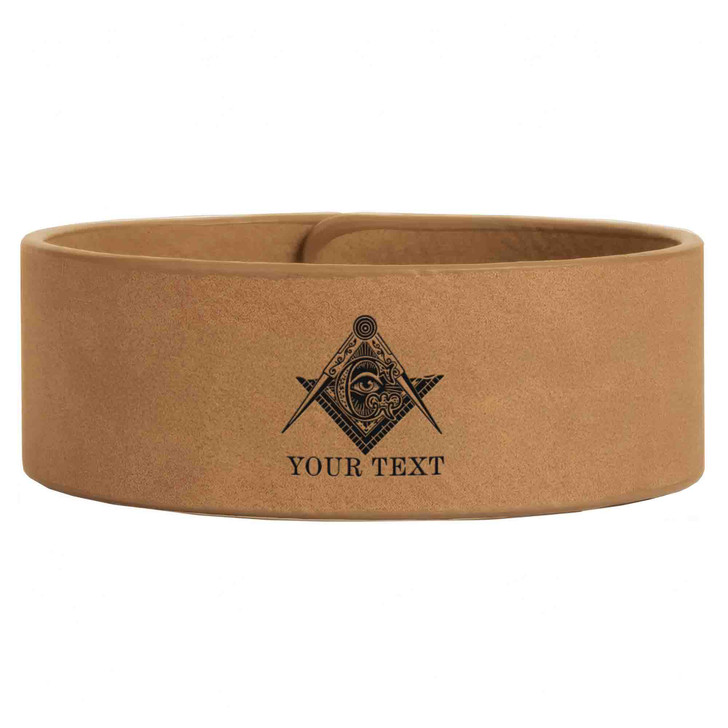 Custom Mason Symbol Masonic All Seeing Eye Freemason Lodge Gift Engraved Leatherette Cuff Wristband
