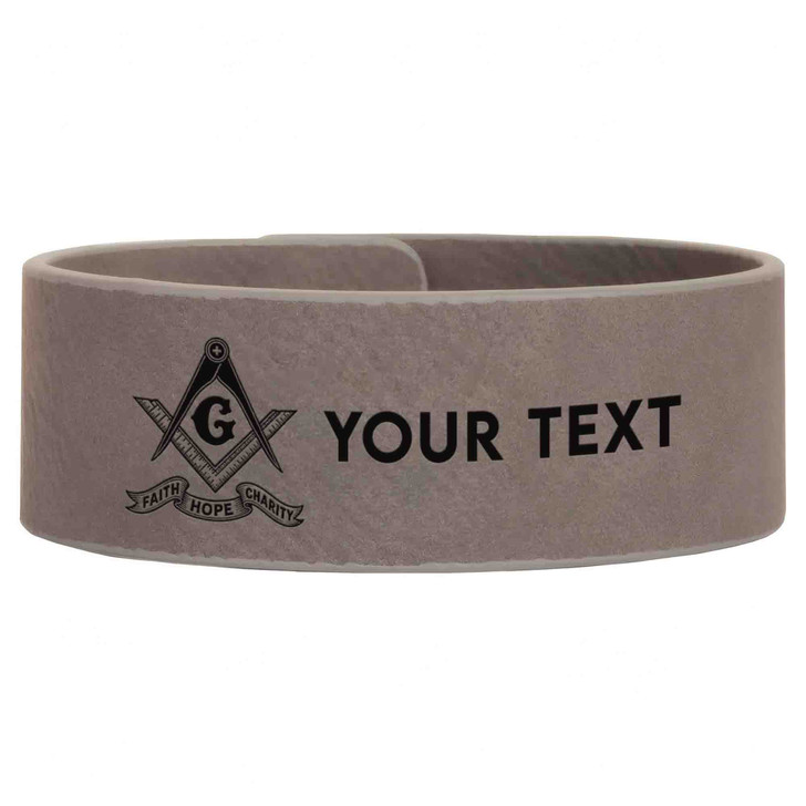 Custom Mason Symbol Faith Hope Charity Plus Engraved Leatherette Cuff Wristband
