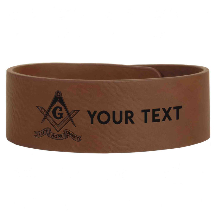 Custom Mason Symbol Faith Hope Charity Plus Engraved Leatherette Cuff Wristband