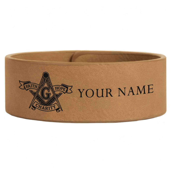 Custom Freemason Faith Hope Charity Ribbon Engraved Leatherette Cuff Wristband