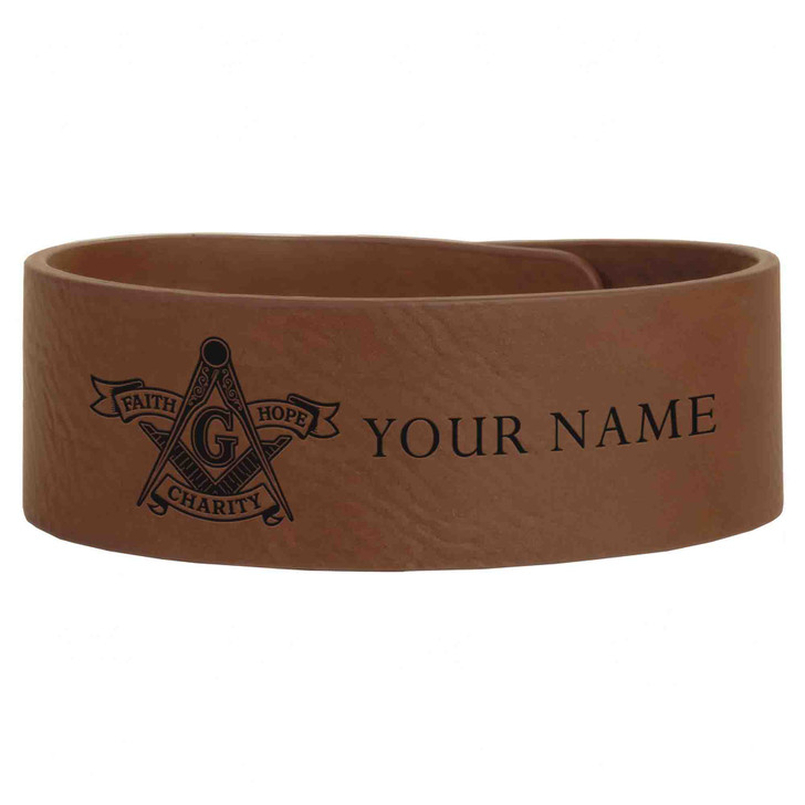 Custom Freemason Faith Hope Charity Ribbon Engraved Leatherette Cuff Wristband