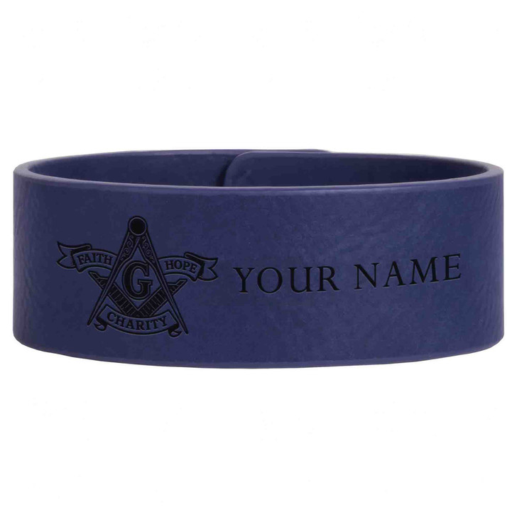 Custom Freemason Faith Hope Charity Ribbon Engraved Leatherette Cuff Wristband