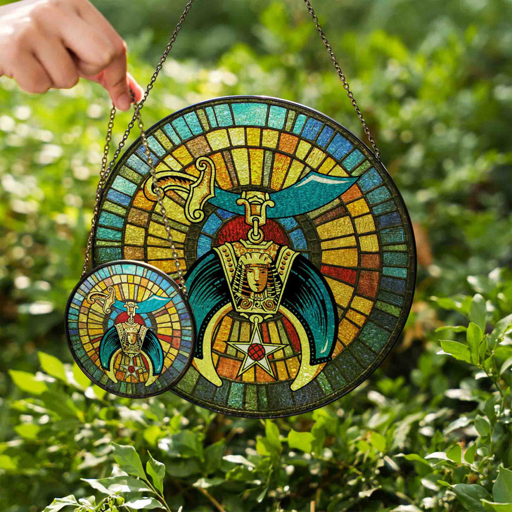 Daughters Of Sphinx Mosaic Pattern, Blue Gold Stained Glass Suncatcher