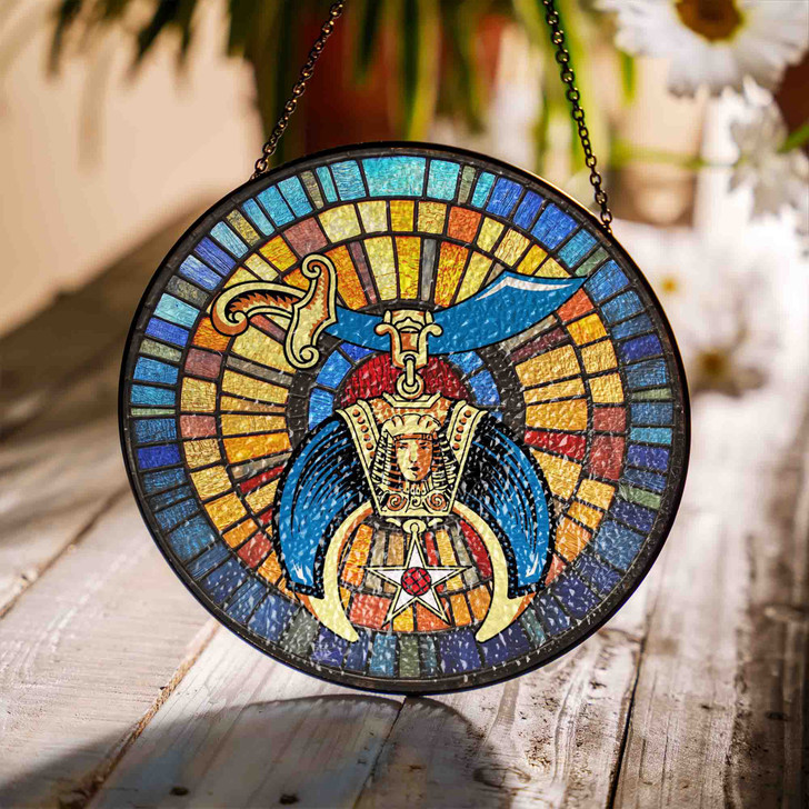Daughters Of Sphinx Mosaic Pattern, Blue Gold Stained Glass Suncatcher