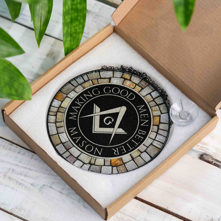 Freemason Symbol Stone Circle Gray Black Stained Glass Suncatcher