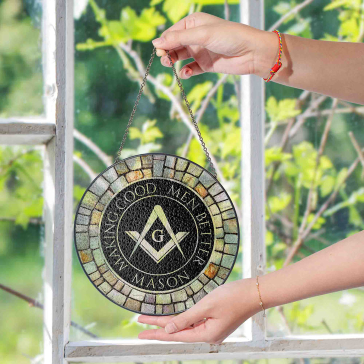 Freemason Symbol Stone Circle Gray Black Stained Glass Suncatcher